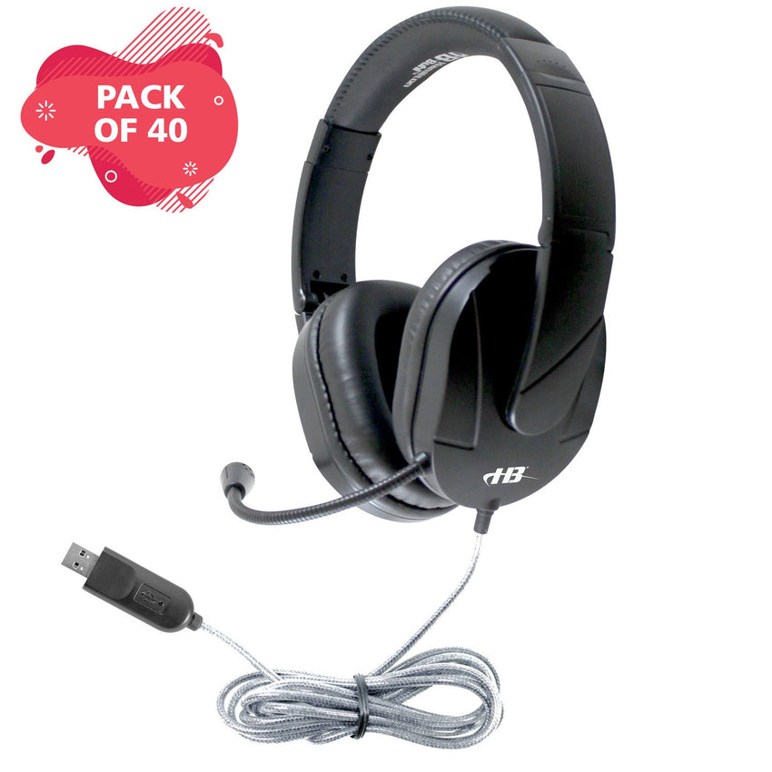 HamiltonBuhl MACH - 2 Deluxe - Sized Multimedia Headset with Steel - Reinforced Gooseneck Mic - 40 Pack (HML - M2USB - 40) - SchoolOutlet