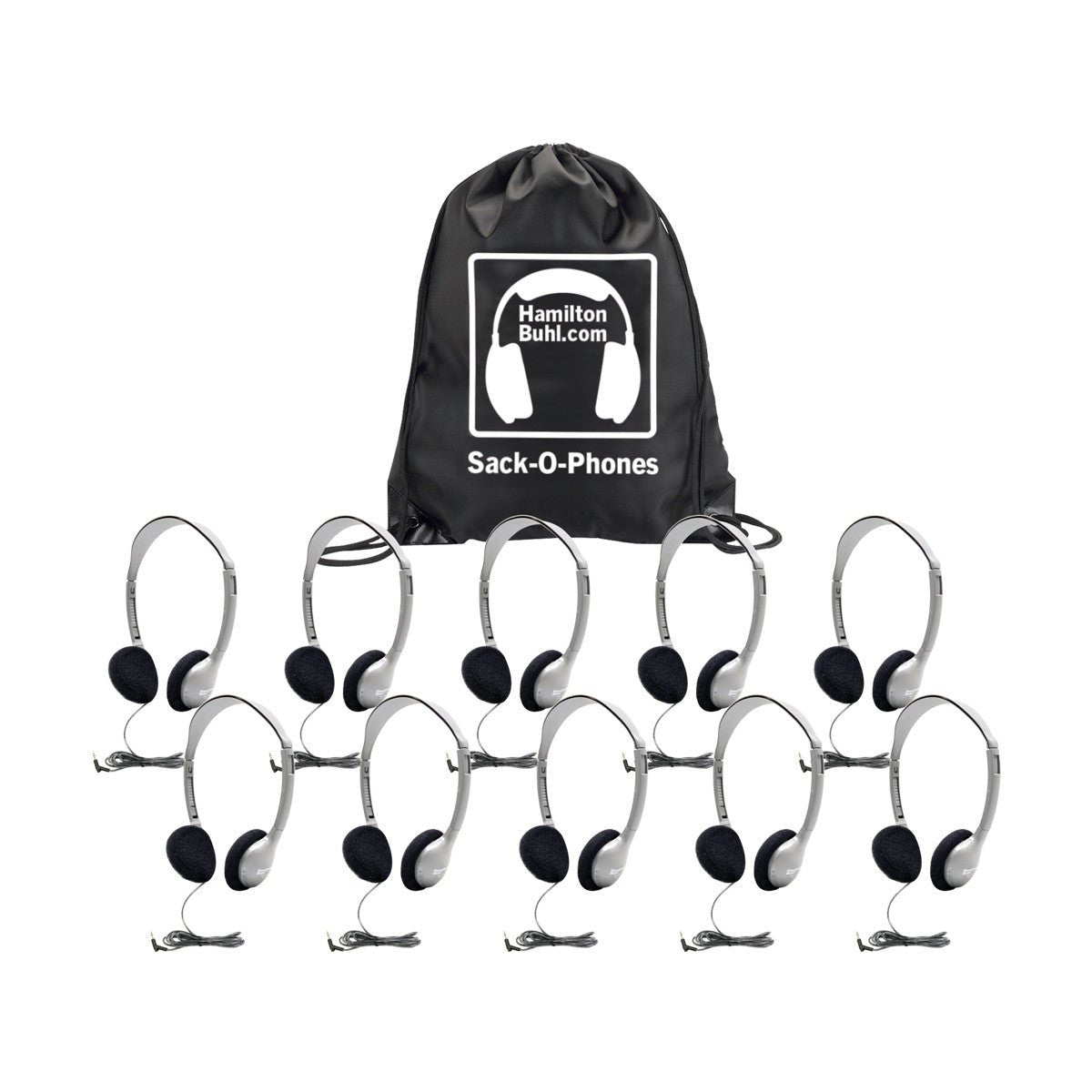HamiltonBuhl Sack - O - Phones, 10 HA2 Personal Headphones, Foam Ear Cushions in a Carry Bag(HML - SOP - HA2 - XXX) - SchoolOutlet
