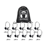 HamiltonBuhl Sack - O - Phones, 10 HA2 Personal Headphones, Foam Ear Cushions in a Carry Bag(HML - SOP - HA2 - XXX) - SchoolOutlet