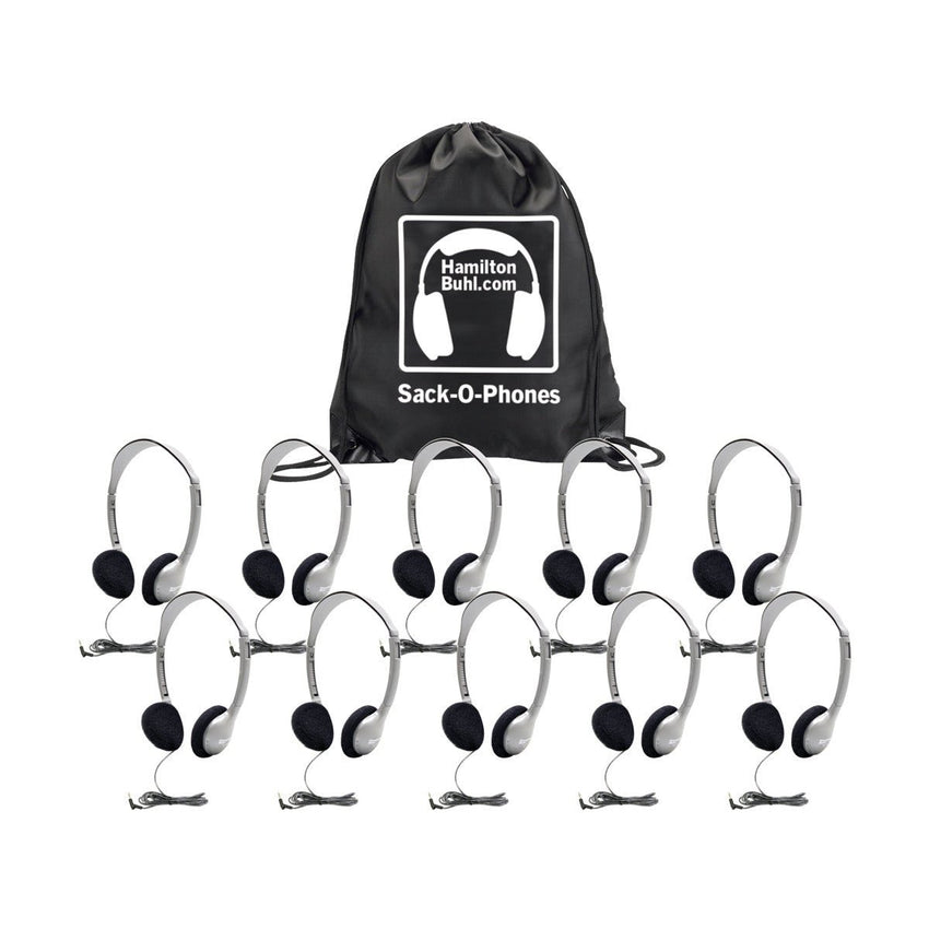 HamiltonBuhl Sack - O - Phones, 10 HA2 Personal Headphones, Foam Ear Cushions in a Carry Bag(HML - SOP - HA2 - XXX) - SchoolOutlet
