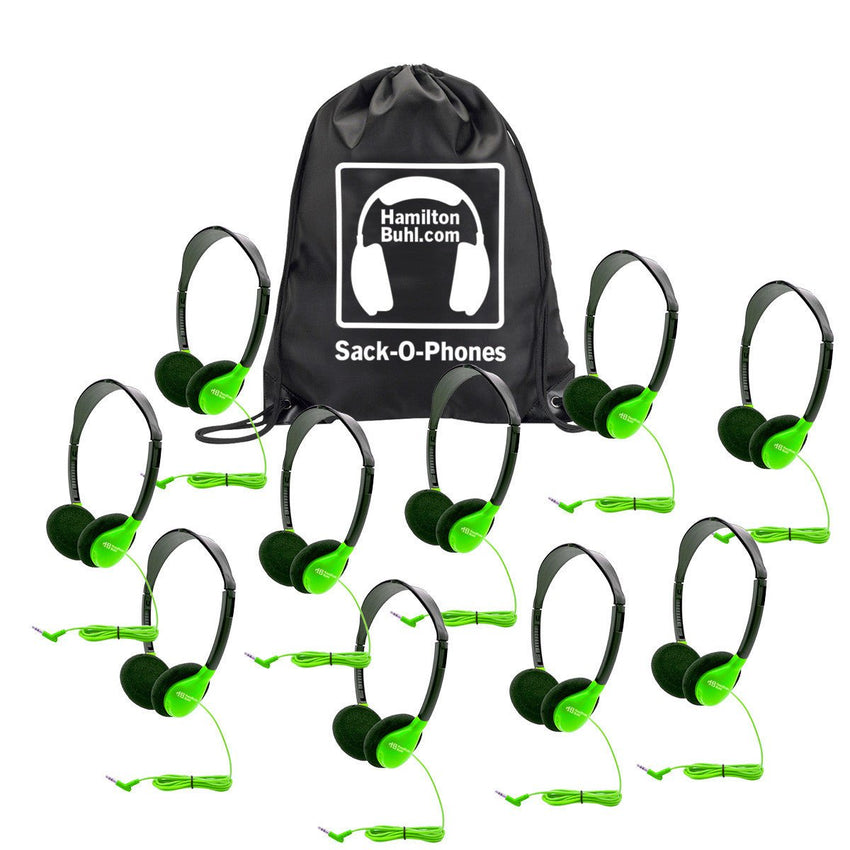 HamiltonBuhl Sack - O - Phones, 10 HA2 Personal Headphones, Foam Ear Cushions in a Carry Bag(HML - SOP - HA2 - XXX) - SchoolOutlet