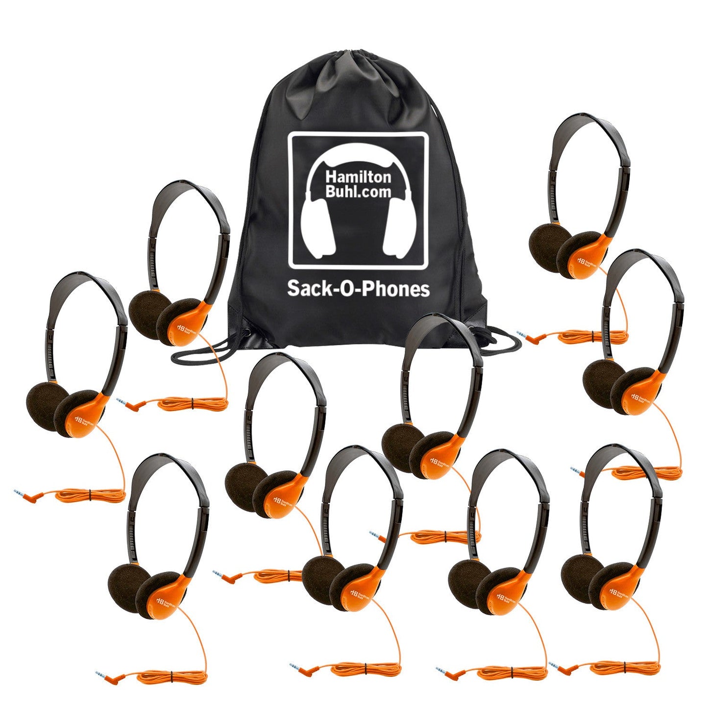 HamiltonBuhl Sack - O - Phones, 10 HA2 Personal Headphones, Foam Ear Cushions in a Carry Bag(HML - SOP - HA2 - XXX) - SchoolOutlet