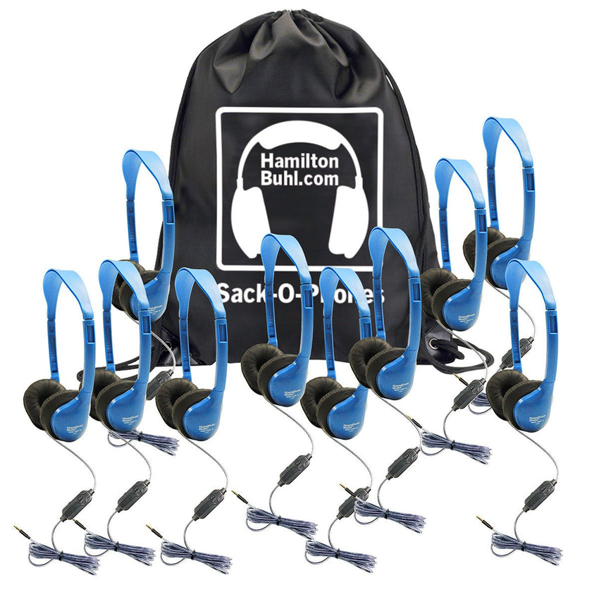 HamiltonBuhl Sack - O - Phones – 10 MS2 - AMV Personal - Sized Headsets in a Carry Bag (HML - SOP - MS2AMV) - SchoolOutlet