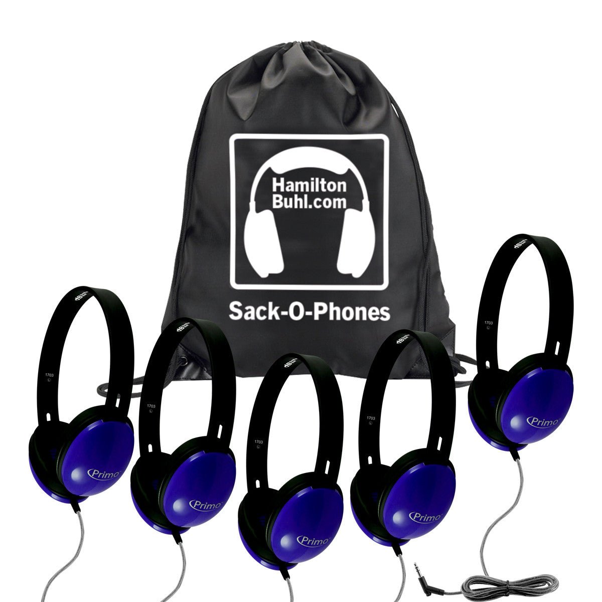 HamiltonBuhl Sack - O - Phones, 5 Blue Primo Headphones (HML - SOP - PRM100 - XXX) - SchoolOutlet