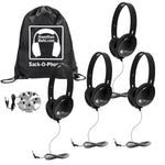 HamiltonBuhl Sack - O - Phones, 4 Black Primo Headphones and 3.5mm Jackbox (HML - SOP - PRMB4JB - XXX) - SchoolOutlet