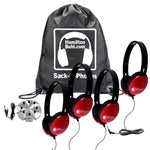 HamiltonBuhl Sack - O - Phones, 4 Black Primo Headphones and 3.5mm Jackbox (HML - SOP - PRMB4JB - XXX) - SchoolOutlet