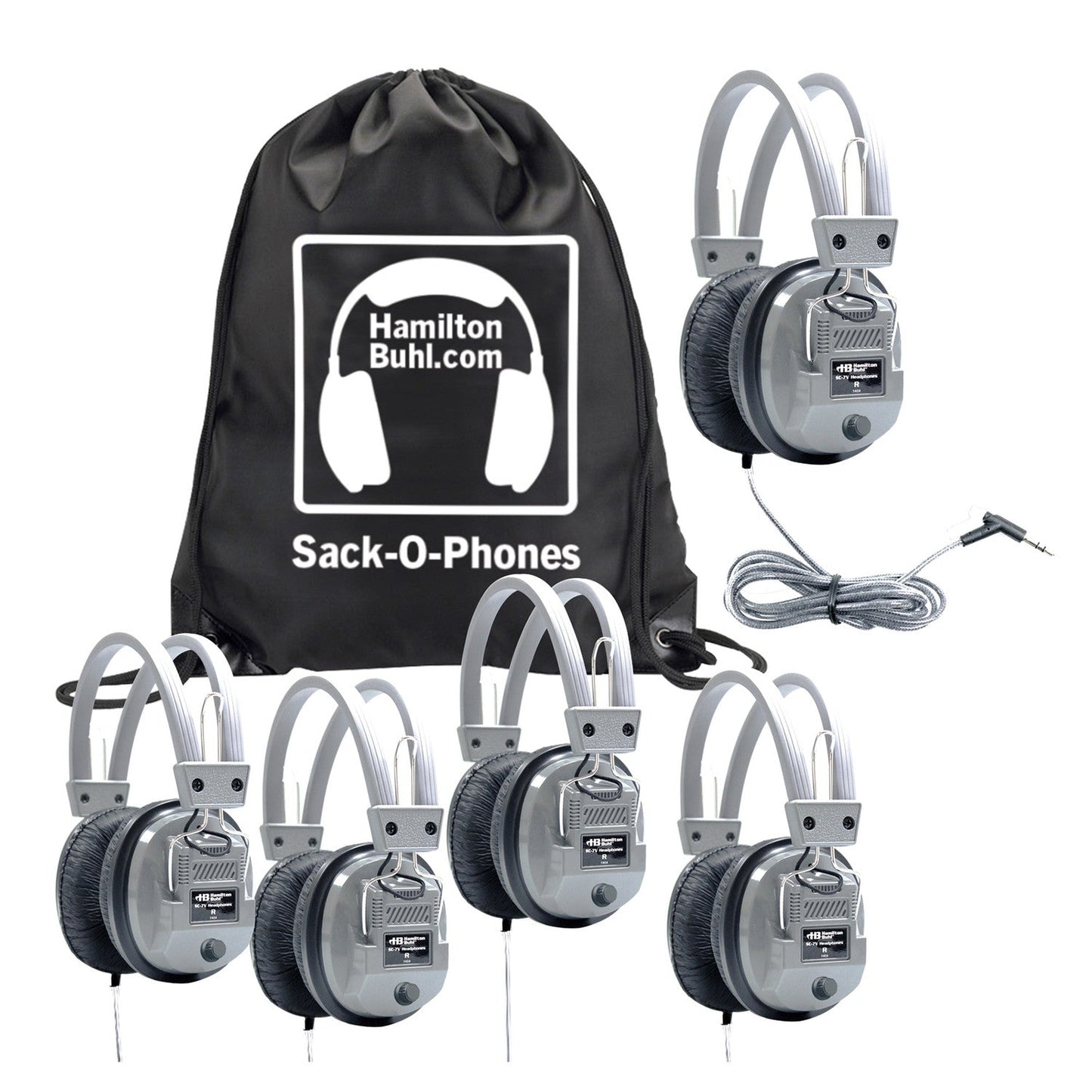 HamiltonBuhl Sack - O - Phones, 5 SC7V Deluxe Headphones w/ Volume Control in a Carry Bag (HML - SOP - SC7V) - SchoolOutlet