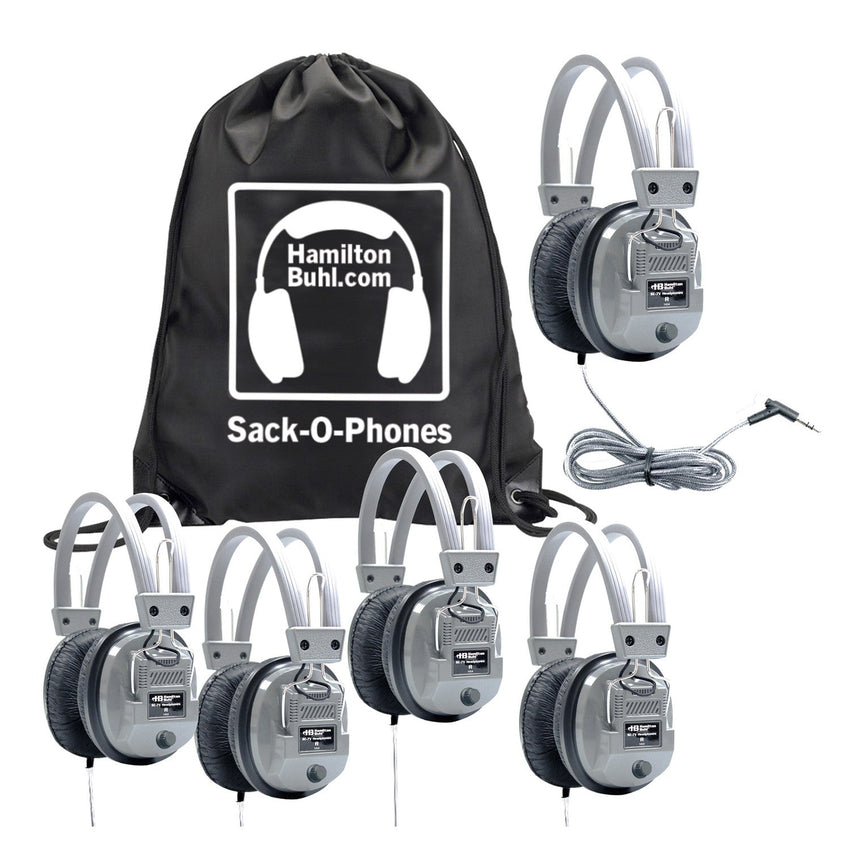 HamiltonBuhl Sack - O - Phones, 5 SC7V Deluxe Headphones w/ Volume Control in a Carry Bag (HML - SOP - SC7V) - SchoolOutlet