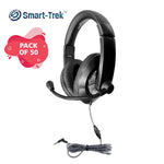 HamiltonBuhl Smart - Trek Deluxe Stereo Headphone with In - Line Volume Control and 3.5mm TRS Plug - 50 Pack (HML - ST1BK - 50) - SchoolOutlet