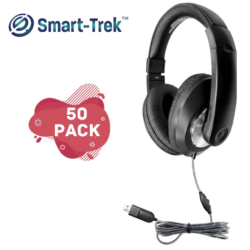 HamiltonBuhl Smart - Trek Deluxe Stereo Headphone with In - Line Volume Control and USB Plug - 50 Pack (HML - ST1BKU - 50) - SchoolOutlet