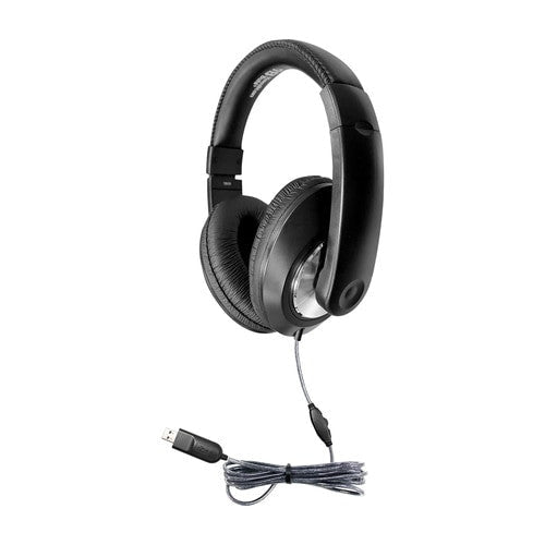 HamiltonBuhl Smart - Trek Deluxe Stereo Headphone with In - Line Volume Control and USB Plug - 50 Pack (HML - ST1BKU - 50) - SchoolOutlet