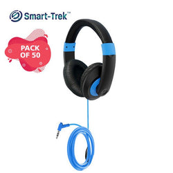 HamiltonBuhl Smart-Trek Deluxe Stereo Headphone with Blue Accents, In-Line Volume Control and 3.5mm TRS Plug - 50 Pack (HML-ST1-XXX-50)