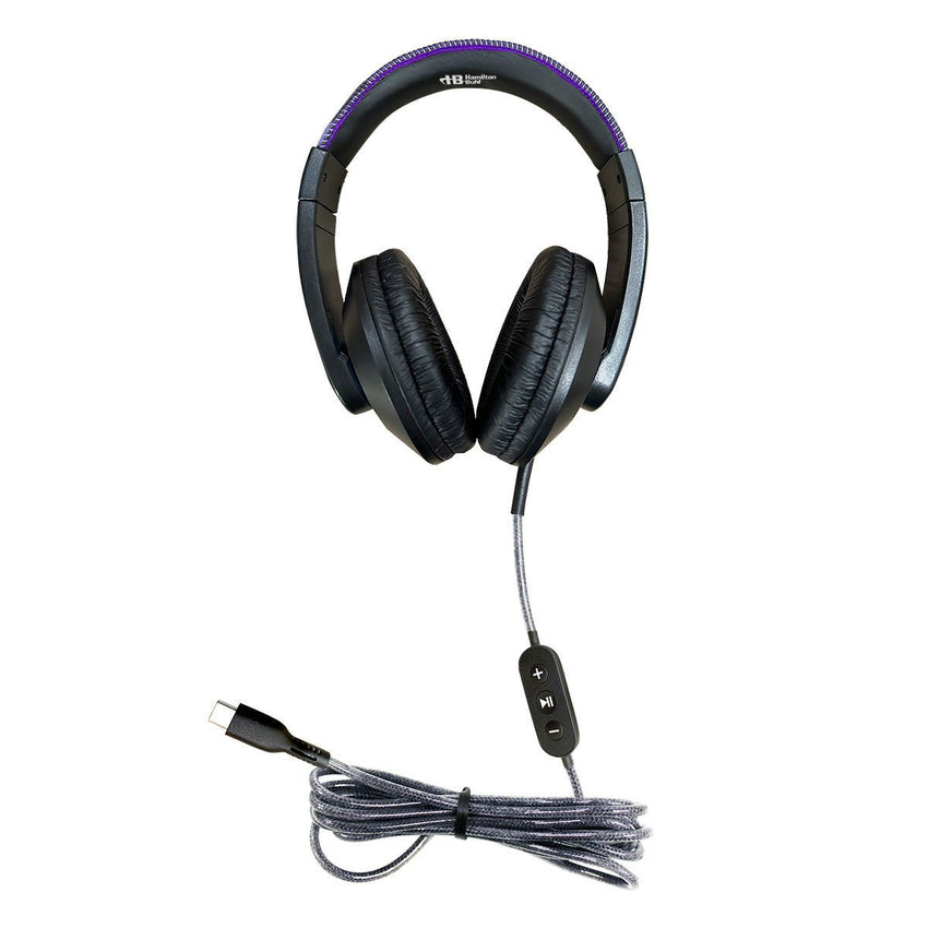 HamiltonBuhl 50 Pack of Smart - Trek Deluxe USB - C Plug Stereo Headphone with Metallic Purple Accents and In - Line Volume Control (HML - ST1PLC - 50) - SchoolOutlet
