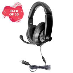 HamiltonBuhl Smart-Trek Deluxe Stereo Headset with In-Line Volume Control and USB Plug - 50 Pack (HML-ST2BKU-50)