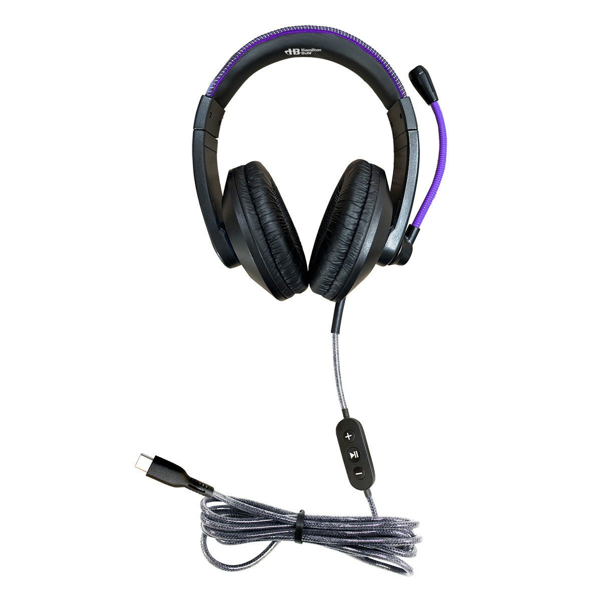 HamiltonBuhl Smart - Trek Deluxe Stereo Headset with In - Line Volume Control, USB - C Plug and Metallic Purple Accents (HML - ST2PL - C) - SchoolOutlet