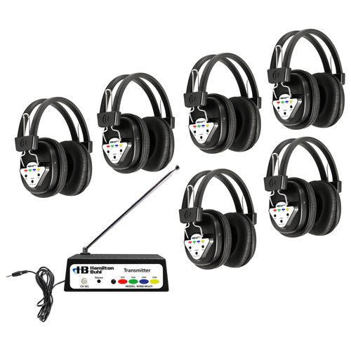 HamiltonBuhl 6 Station Wireless Listening Center - with Multi - Frequency Headphones (6) and Transmitter (1) (HML - W906 - MULTI) - SchoolOutlet