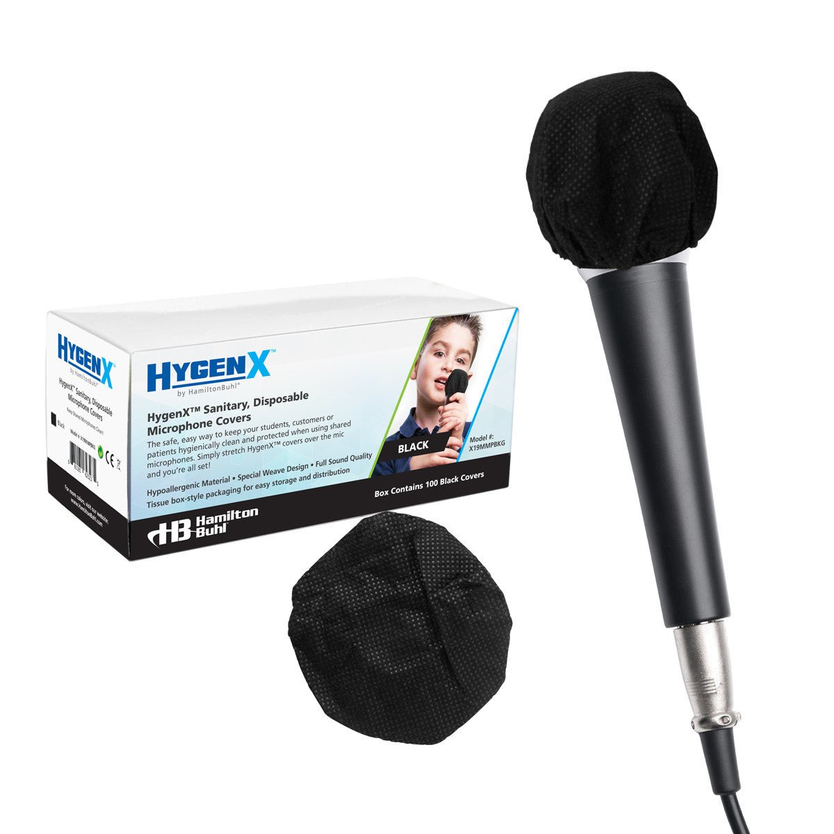 HamiltonBuhl Hygenx Sanitary, Disposable Microphone Covers - Black, Box of 100 (HML - X19MMPBKG) - SchoolOutlet