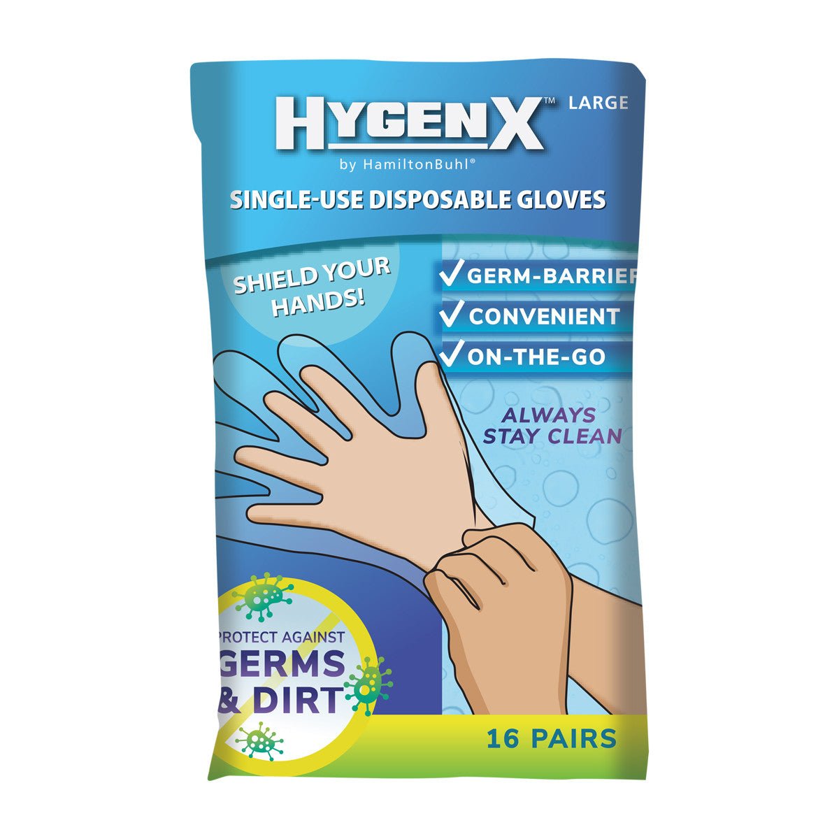 HamiltonBuhl HygenX Disposable Gloves Packs - 800 Pairs (HML - XDG - LG50) - SchoolOutlet