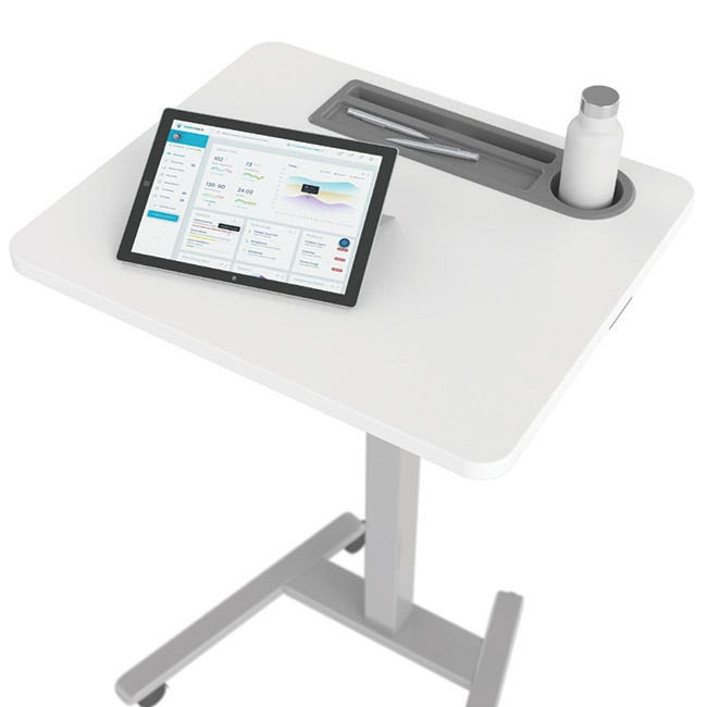 Haskell Education Fuzion Series Mobile Sit to Stand Adjustable Desk w/ Grommet & Optional Book Shelf, Fog - Quick Ship - 22"D x 26"W x 28.25 - 42"H (2FZPN7GQS.2226) - SchoolOutlet