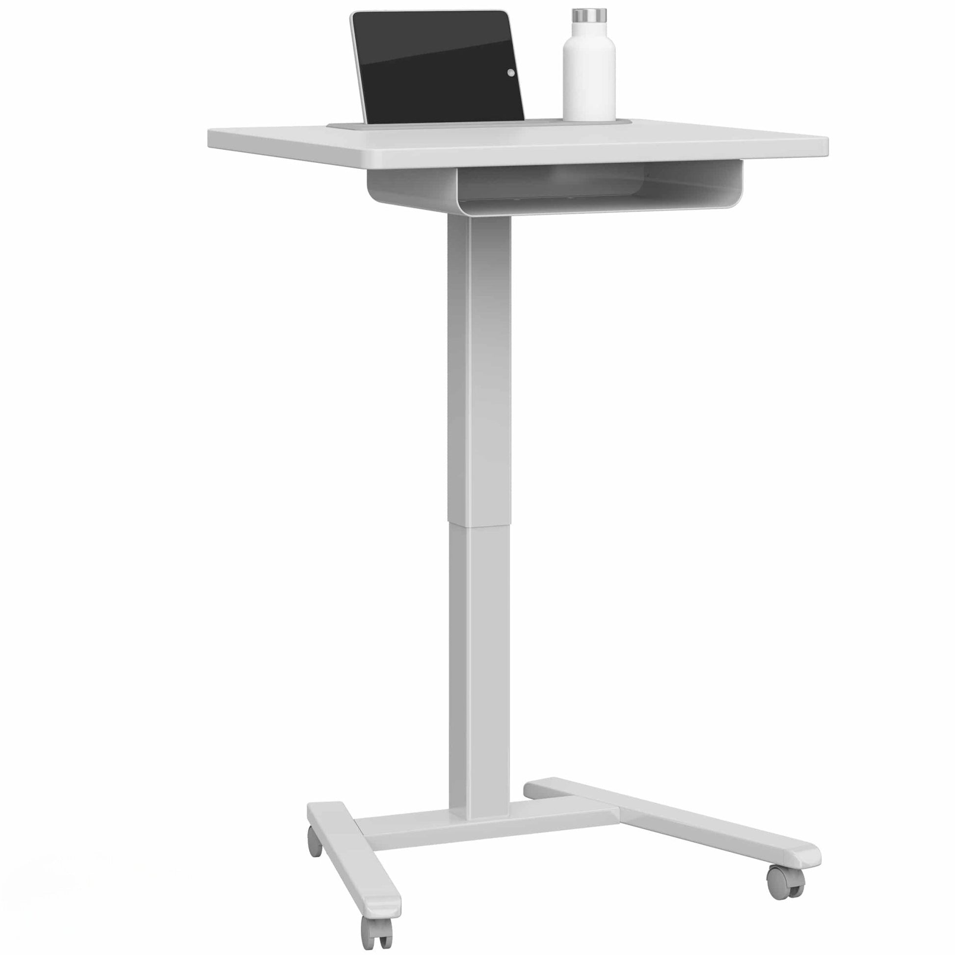 Haskell Education Fuzion Series Mobile Sit to Stand Adjustable Desk w/ Grommet & Optional Book Shelf, Fog - Quick Ship - 22"D x 26"W x 28.25 - 42"H (2FZPN7GQS.2226) - SchoolOutlet
