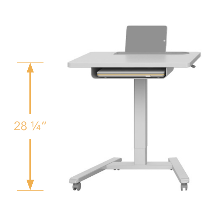 Haskell Education Fuzion Series Mobile Sit to Stand Adjustable Desk w/ Grommet & Optional Book Shelf, Fog - Quick Ship - 22"D x 26"W x 28.25 - 42"H (2FZPN7GQS.2226) - SchoolOutlet
