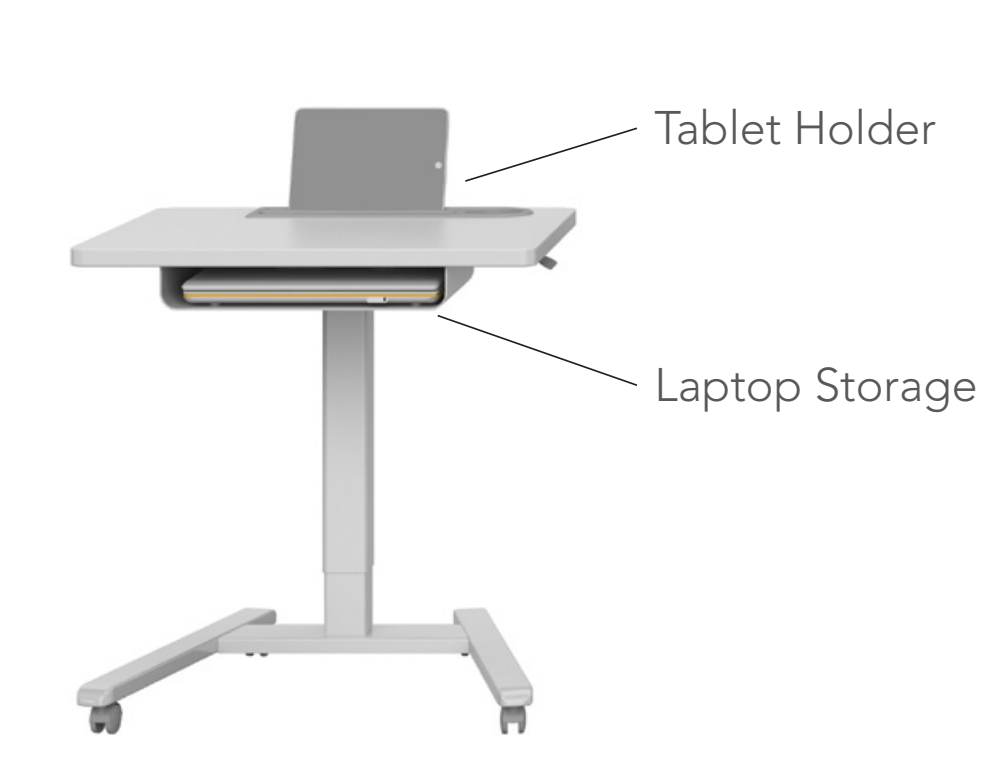 Haskell Education Fuzion Series Mobile Sit to Stand Adjustable Desk w/ Grommet & Optional Book Shelf, Fog - Quick Ship - 22"D x 26"W x 28.25 - 42"H (2FZPN7GQS.2226) - SchoolOutlet