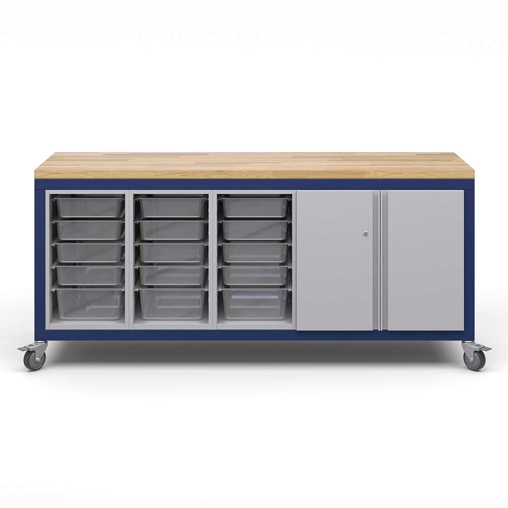 Haskell Education Explorer Series Cargo Cart with 3 Bin Storage Modules, 1 Double Door Storage - 35.5"H x 77.5"W x 22"D (CG2BBBD2 - 2227) - SchoolOutlet