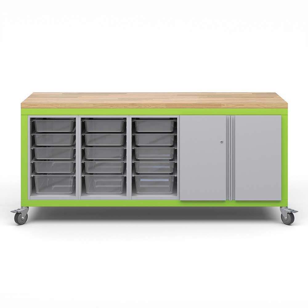 Haskell Education Explorer Series Cargo Cart with 3 Bin Storage Modules, 1 Double Door Storage - 35.5"H x 77.5"W x 22"D (CG2BBBD2 - 2227) - SchoolOutlet