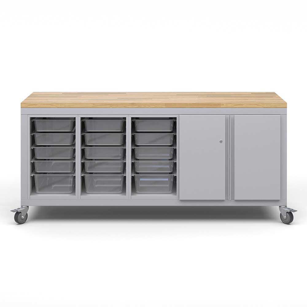 Haskell Education Explorer Series Cargo Cart with 3 Bin Storage Modules, 1 Double Door Storage - 35.5"H x 77.5"W x 22"D (CG2BBBD2 - 2227) - SchoolOutlet