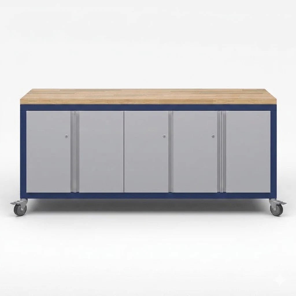 Haskell Education Explorer Cargo Cart with Triple Locking Door Modules, Butcher Block Top, Locking Casters 77.5"W x 22"D x 35.5"H (HAS - CG2D2DD2.2277) - SchoolOutlet