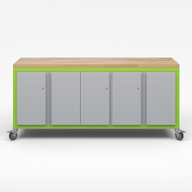 Haskell Education Explorer Cargo Cart with Triple Locking Door Modules, Butcher Block Top, Locking Casters 77.5"W x 22"D x 35.5"H (HAS - CG2D2DD2.2277) - SchoolOutlet