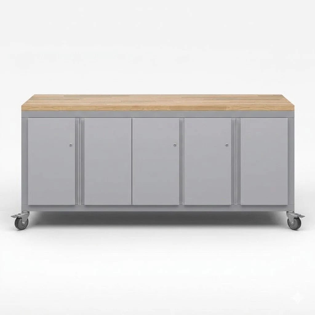 Haskell Education Explorer Cargo Cart with Triple Locking Door Modules, Butcher Block Top, Locking Casters 77.5"W x 22"D x 35.5"H (HAS - CG2D2DD2.2277) - SchoolOutlet