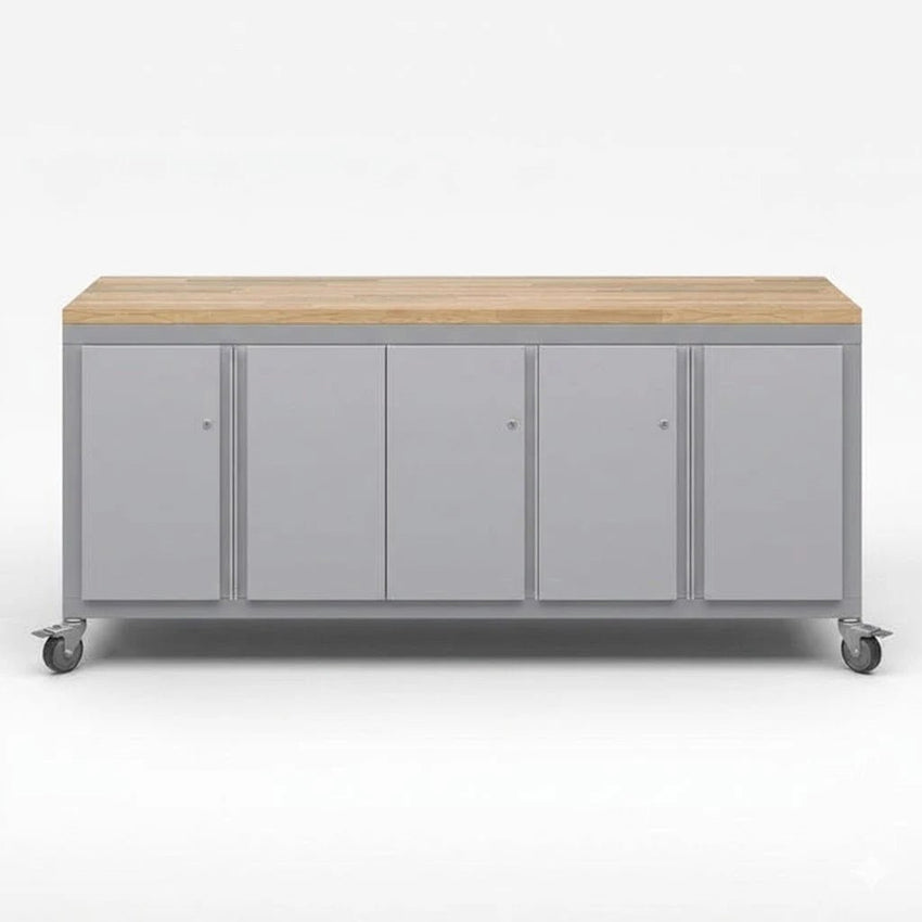 Haskell Education Explorer Cargo Cart with Triple Locking Door Modules, Butcher Block Top, Locking Casters 77.5"W x 22"D x 35.5"H (HAS - CG2D2DD2.2277) - SchoolOutlet