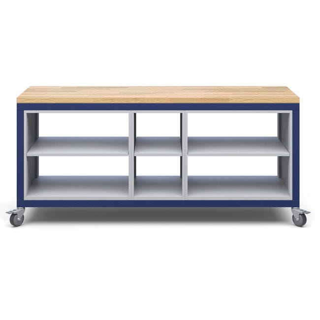 Haskell Education Explorer Cargo Cart with Triple Open Shelf Modules, Butcher Block Top, Locking Casters 77.5"W x 22"D x 35.5"H (HAS - CG2S2SS2.2277) - SchoolOutlet