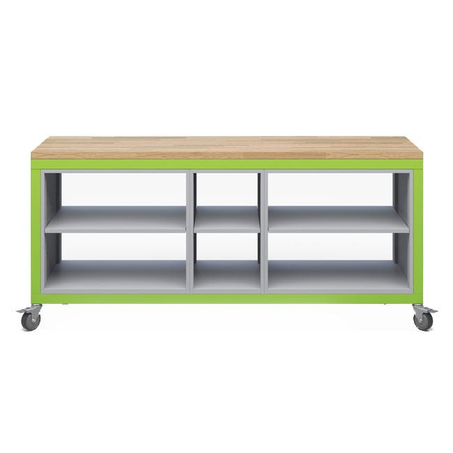 Haskell Education Explorer Cargo Cart with Triple Open Shelf Modules, Butcher Block Top, Locking Casters 77.5"W x 22"D x 35.5"H (HAS - CG2S2SS2.2277) - SchoolOutlet