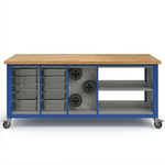 Haskell Education Explorer Cargo Cart with Butcher Block Top Overhang - 2 Bin, 1 Pegboard, 1 Double Storage 77.5