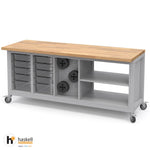 Haskell Education Explorer Cargo Cart with Butcher Block Top Overhang - 2 Bin, 1 Pegboard, 1 Double Storage 77.5