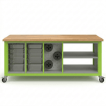 Haskell Education Explorer Cargo Cart with Butcher Block Top Overhang - 2 Bin, 1 Pegboard, 1 Double Storage 77.5