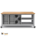 Haskell Education Explorer Cargo Cart with Butcher Block Top Overhang - 2 Bin, 1 Pegboard, 1 Double Storage 77.5