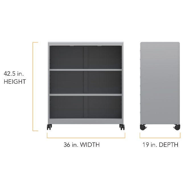 Haskell Education Voyage Series Short Storage Cart with 2 Adjustable Shelves & Whiteboard Backing 36"W x 19"D x 42.5"H (MBC.3642.P2) - SchoolOutlet