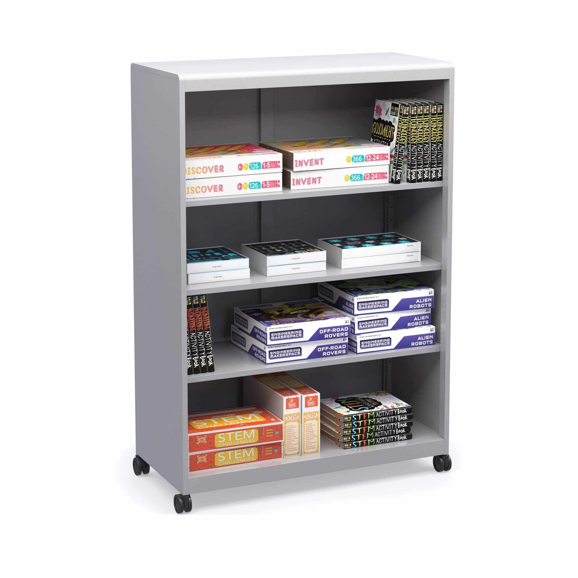 Haskell Education Voyage Series Mobile Storage Cabinet, 3 Adjustable Shelves with Whiteboard Backing - 41"W x 19"D x 59.5"H (MBC.4159.P2) - SchoolOutlet