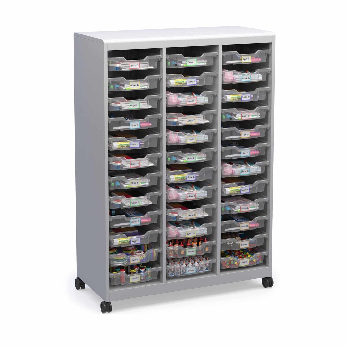 Haskell Education Voyage Series Mobile Storage Cabinet with 36 Bins & Whiteboard Backing - 41"W x 19"D x 59.5"H (MBSA12.4159.P2) - SchoolOutlet