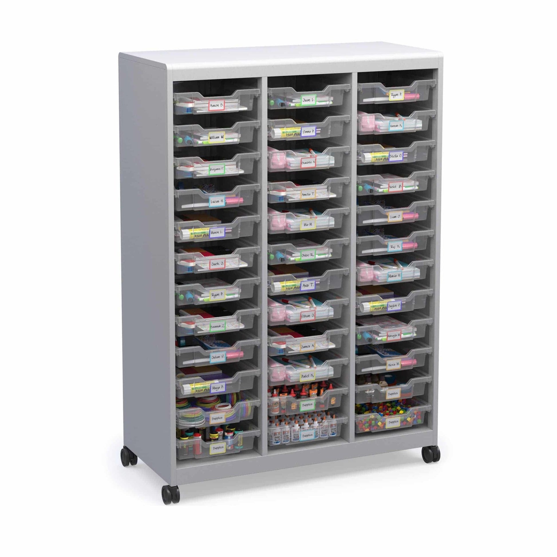 Haskell Education Voyage Series Mobile Storage Cabinet with 36 Bins & Whiteboard Backing - 41"W x 19"D x 59.5"H (MBSA12.4159.P2) - SchoolOutlet