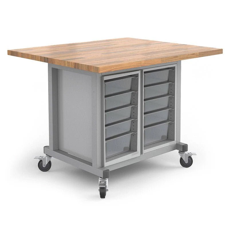 Haskell Education Explorer Series Maker Table with Butcher Block Top, Double Bin Storage Module - 48"W x 42"D x 36.5"H (HAS - MK1BB.4248) - SchoolOutlet