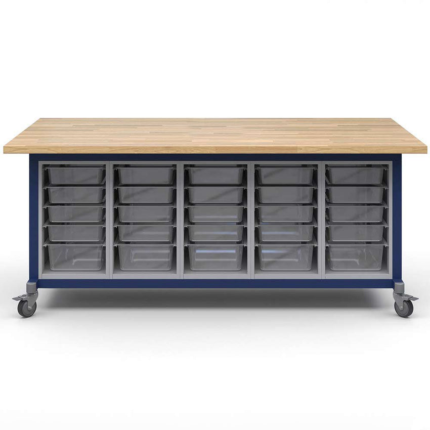 Haskell Education Explorer Maker Table with Butcher Block Top, 5 Bin Storage Modules - 36.5"H x 84"W x 42"D (MK1BBBBN.4284) - SchoolOutlet