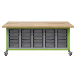 Haskell Education Explorer Maker Table with Butcher Block Top, 5 Bin Storage Modules - 36.5"H x 84"W x 42"D (MK1BBBBN.4284)