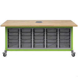 Haskell Education Explorer Maker Table with Butcher Block Top, 5 Bin Storage Modules and Power Unit - 36.5"H x 84"W x 42"D (MK1EBBBBN.4284)
