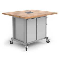 Haskell Education Explorer Series Maker Table with Butcher Block Top, Double Storage Module w/ locking doors - 48"W x 42"D x 36.5"H