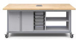 Haskell Education Explorer Maker Table with Butcher Block Top, 1 Double Storage with Doors, 1 Open Double Storage, 1 Bin Center Storage Module and Power Unit - 84