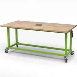 Haskell Education Maker Table with Butcher Block Top, Locking Caster with Power Unit - 36.5"H x 84"W x 42"D (MK1Exxxxx-4284)